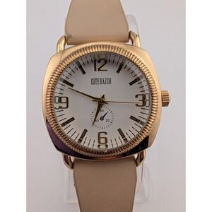 Cote d'Azur Watch Women 36mm Gold Case Beige Faux Leather Band- New Battery